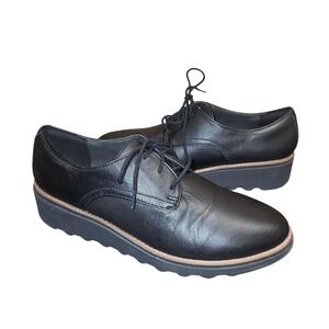 Clarks Shoes Womens 10 Black Leather Lace Up Oxford Comfort Walking Platform